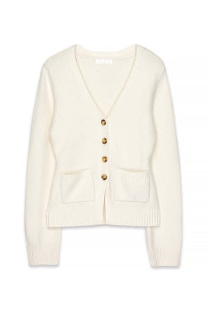 Offwhite taillierter Strick-Cardigan aus Wollmischung