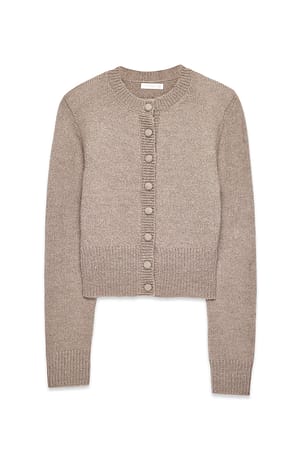 Beige Melange Strick-Cardigan aus Wollmischung
