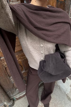 Beige Melange Strikket cardigan i uldblanding