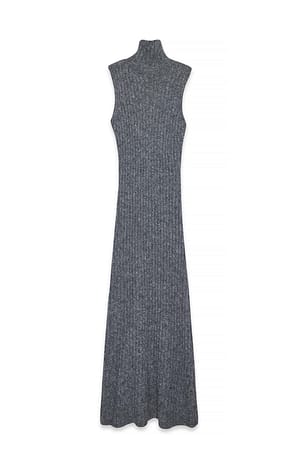 Dark Grey Knitted Wool Blend Turtleneck Maxi Dress