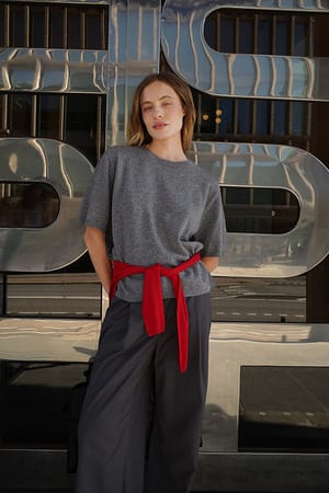 Grey Knitted Wool Short Sleeve Top