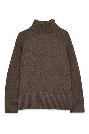 Brown Jersey de lana de punto con cuello alto