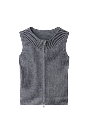 Grey Knitted Zip Sleeveless Top