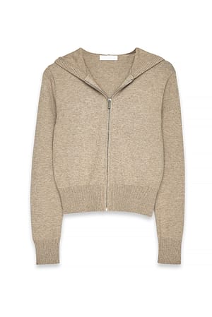 Beige Melange Strickpullover mit Reißverschluss