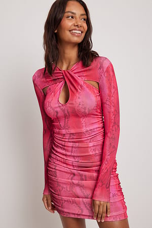 Pink Snake Mini vestido con adorno de nudo