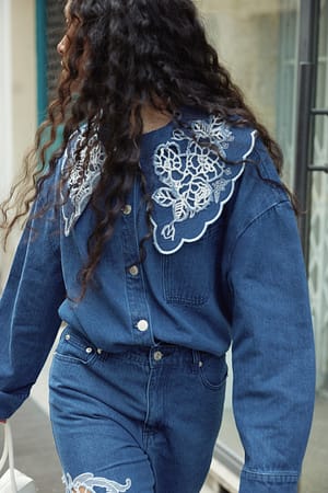 Dark Blue Skjorta i denim med spettdetalj