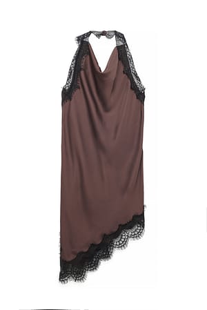Brown Lace Detail Halterneck Dress