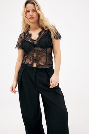 Black Haut en jersey et dentelle