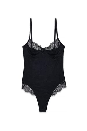 Black Body à empiècements en dentelle