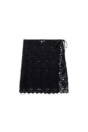 Black Lace Tie Mini Skirt