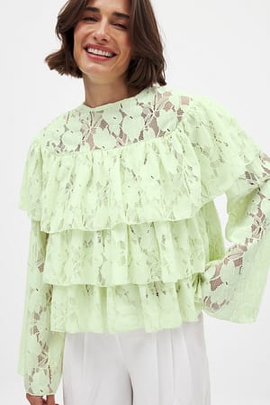 Light Green Layered Flounce Blouse