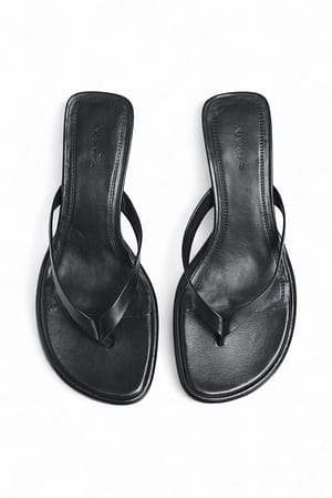 Black Leren teenslippers