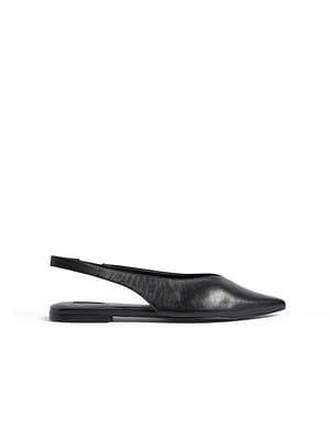 Black Leren platte schoenen met slingback