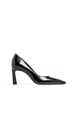 Black Zapatos de tacón de piel con punta cuadrada