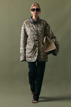 Animal Print Kort jakke i kunstig pels med leo-tryk