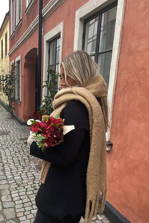 Beige Soft Braided Tassle Scarf