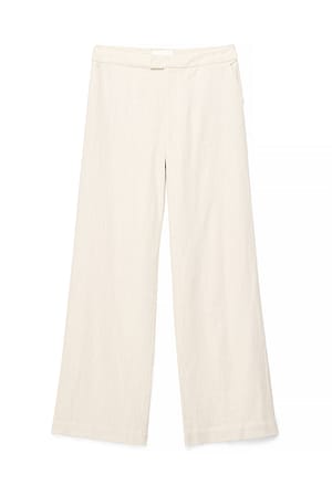 Beige Linen Blend Mid Waist Pants