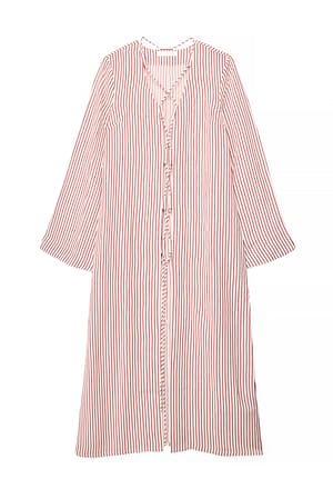 Red/White Stripe Linen Blend Striped Caftan