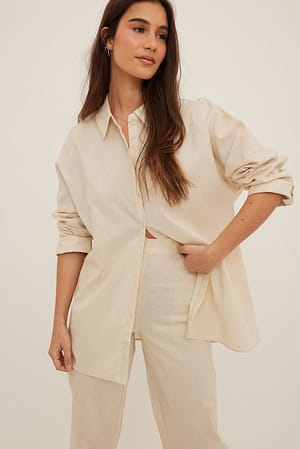 Cream Oversized shirt van linnenmix
