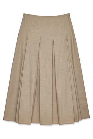 Beige Plissierter Midirock aus Leinenmischung