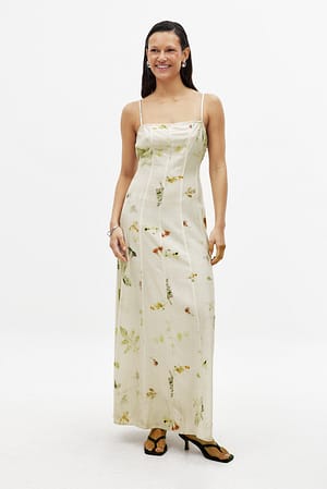 Floral Print Linnen naaddetail maxi jurk