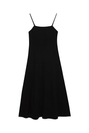 Black Linen Blend Seam Detail Maxi Dress