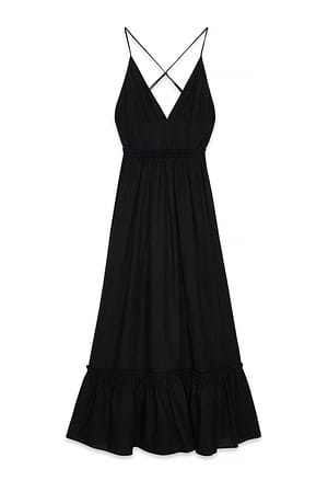 Black Midikleid aus Leinenmischung mit Trägern