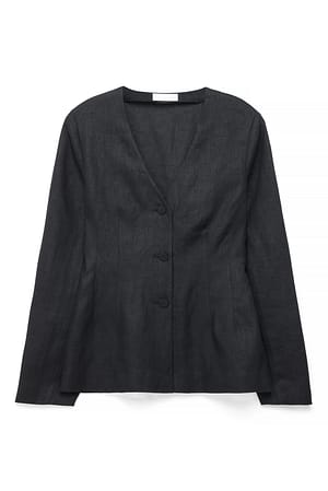 Black Linen Hourglass Blouse