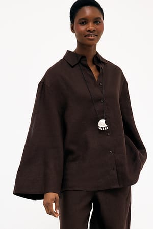 Brown Linen Wide Sleeve Shirt