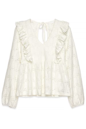 Offwhite Langarm-Oberteil mit Volant