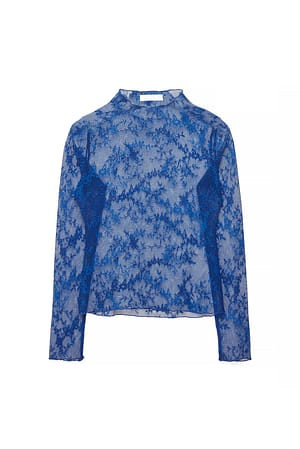 Blue Long Sleeve Lace Top