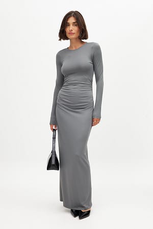 Dark Grey Langarm-Maxikleid