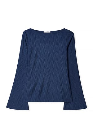 Navy Long Sleeve Pleated Top