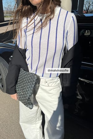 White/Navy Long Sleeved Striped Sweater