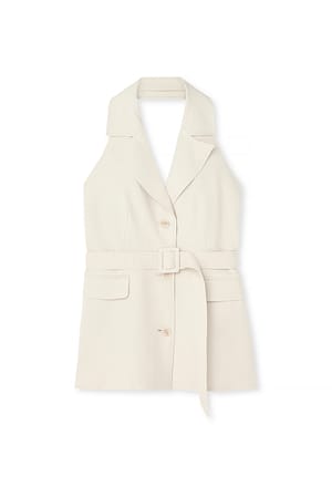 Light Beige Lang vest med belte og skreddersydd snitt