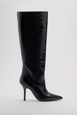 Black Stiletto Shaft Boots
