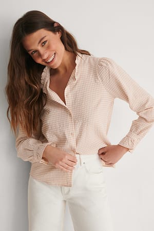 Beige Check Skjorte Med Kravedetalje