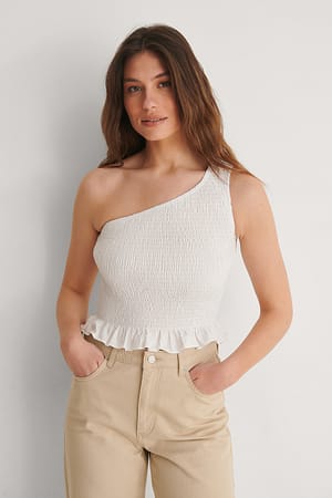 White One Schouder Crop Top