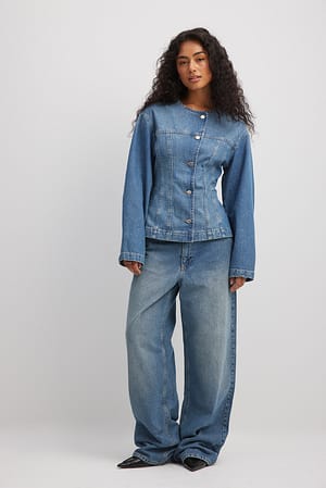 Mid Blue Lockere lange Hüftjeans