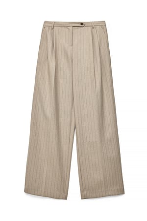 Beige Melange weite Hose mit Nadelstreifen und niedriger Taille