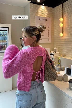Pink Strikket trøje med åben ryg