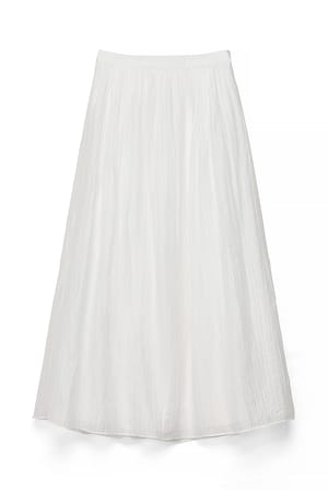 White Lyocell Blend Pintuck Detail Midi Skirt