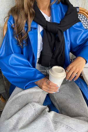 Blue Oversized PU trenchcoat