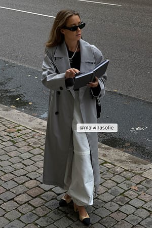 Grey Padded Shoulder Pu Trench