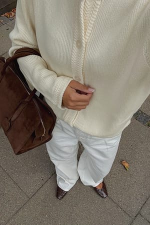 Offwhite Cárdigan de punto con cuello redondo
