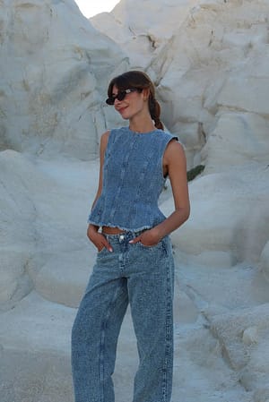 Light Blue Structured Detail Denim Top
