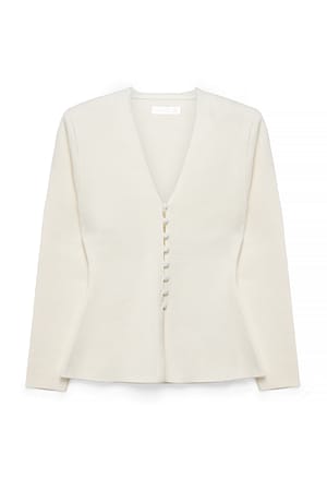 Offwhite Marked Shoulder Knitted Cardigan
