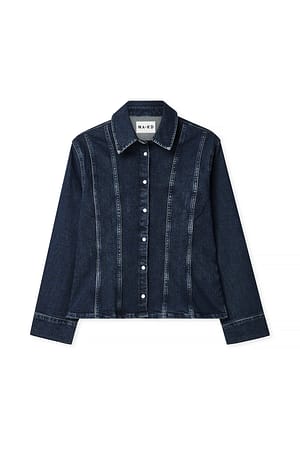 Dark Blue Denim-Hemd mit markierter Taille