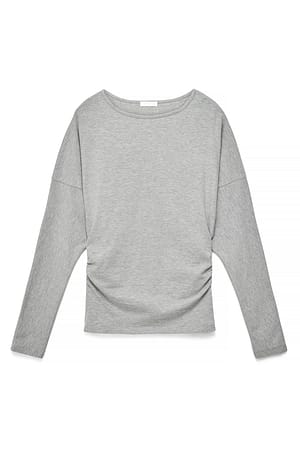 Grey Melange Topp i jersey med lang erm og markert liv