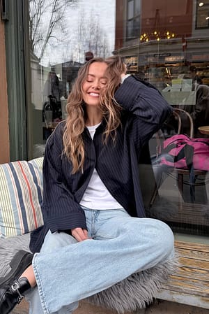 Navy Stripe Oversized overhemd met strepen